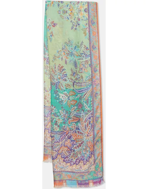 Etro Multicolor Paisley Print Silk and Cashmere Scarf
