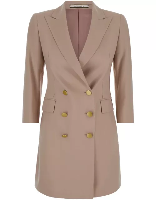 Tagliatore Beige Blazer Dress With Buttons In Wool Blend Stretch Woman