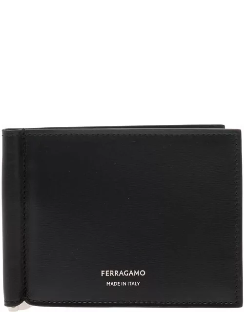 Ferragamo Black Bifold Wallet With Logo Lettering In Leather Woman