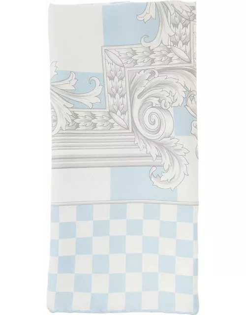 Versace Light Blue Scarf With Nautic Baroque Print In Silk Twill Man