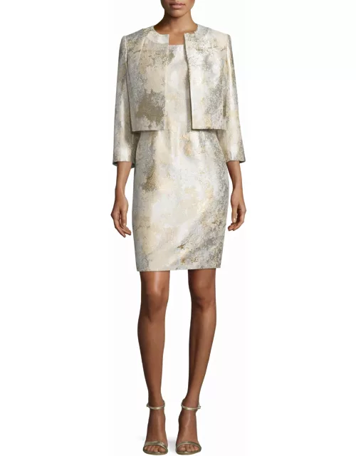 Gold Jacquard Open Jacket and Matching Dres