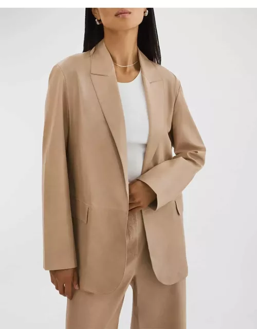Quirina Relaxed-Fit Open-Front Leather Blazer