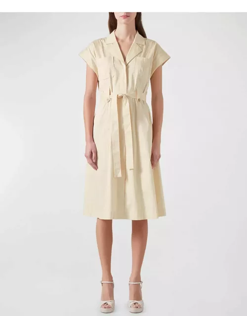 Ivy Belted Cap-Sleeve Cotton Utility Midi Dres