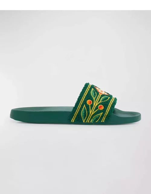 Men's Embroidered Cotton Slide Sandal