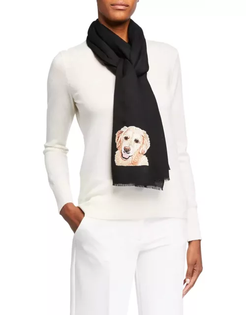 Dog Face Embroidered Cashmere Scarf