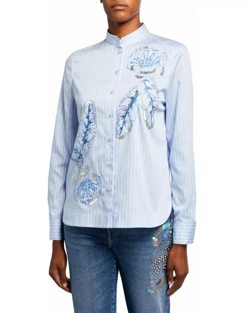 Naleaf Floral Embroidered Button-Front Top