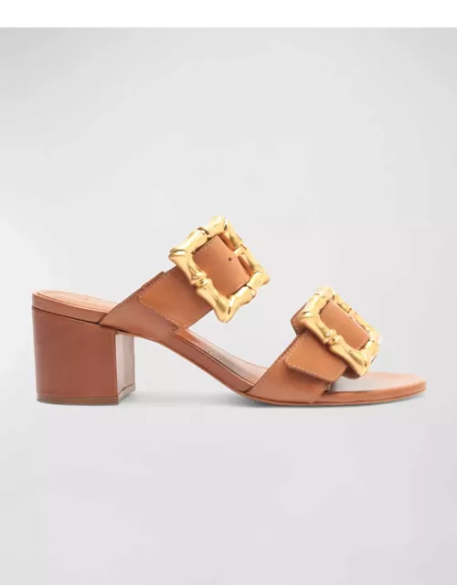Enola Buckle Leather Block-Heel Sandal