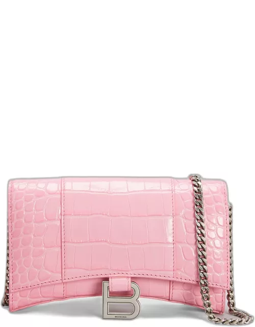 Hourglass Croc-Embossed Wallet on Chain