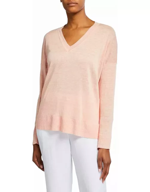 V-Neck Organic Linen Boxy Sweater