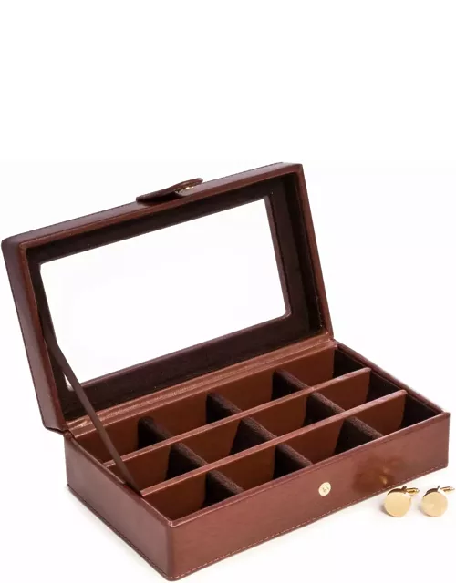 Men's 12-Cufflink Leather Storage Box w/ Glass Top