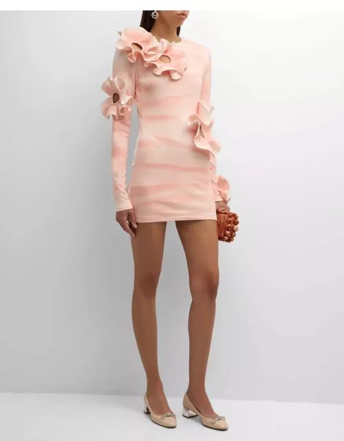 Ruffle Flower Cutout Long-Sleeve Mini Dres