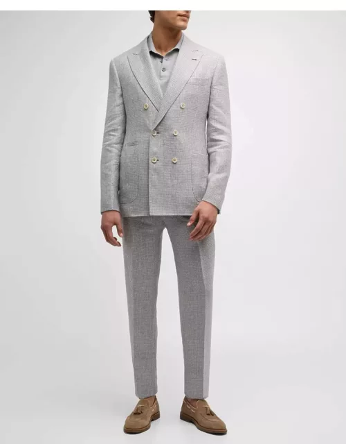 Men's Linen Houndstooth Double-Breasted Suit