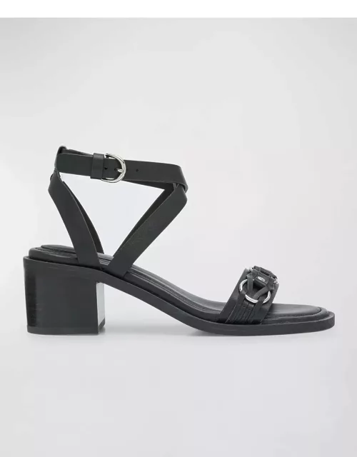 Geo Leather Chain Ankle-Strap Sandal