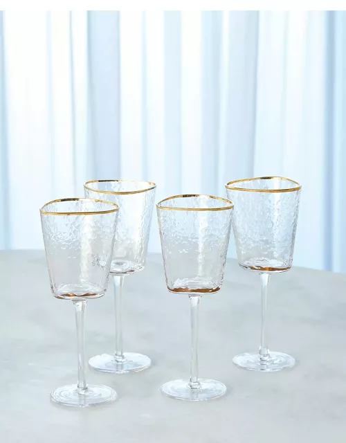 Footed Wine Glasses w/ Gold Rim, Set of