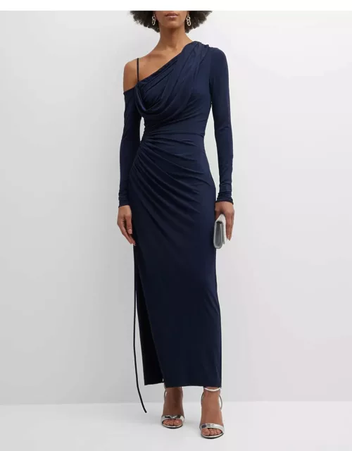 One Shoulder Jersey Midi Dress with Ruched Detai