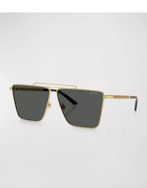 Men's Double-Bridge Metal Square Sunglasse