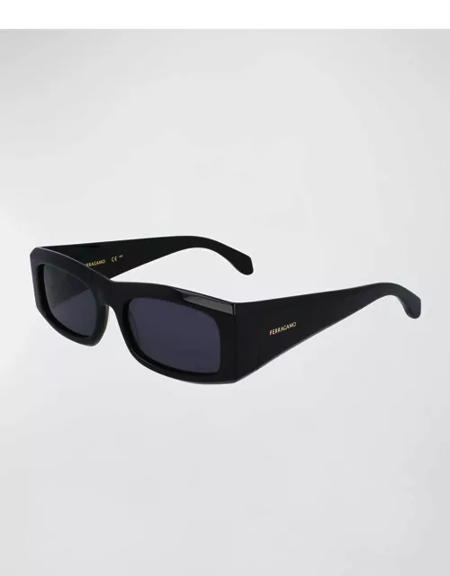 Men's Classic Logo Acetate Rectangle Sunglasses, 57m