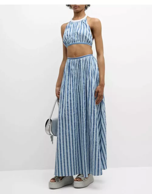 x High Summer Striped Poplin Maxi Dress with Cutout Detai
