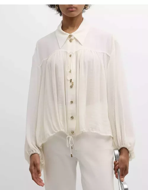 x High Summer Cotton Silk Button-Front Blouson Top
