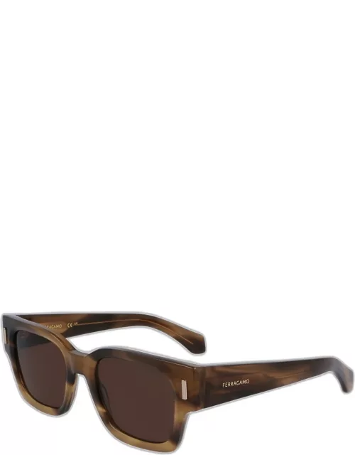 Men's Rivets Acetate Rectangle Sunglasses, 52m