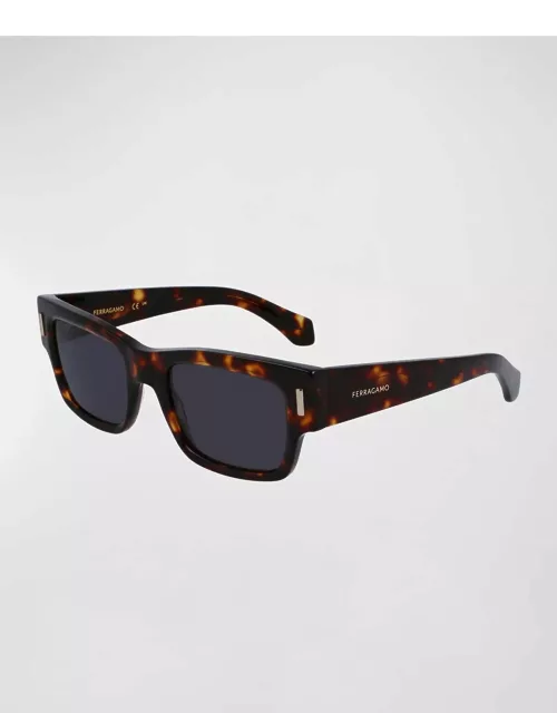 Men's Rivets Acetate Rectangle Sunglasses, 53m