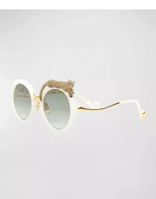 Rose et la Roue Round Crystal-Embellished Leopard Sunglasse