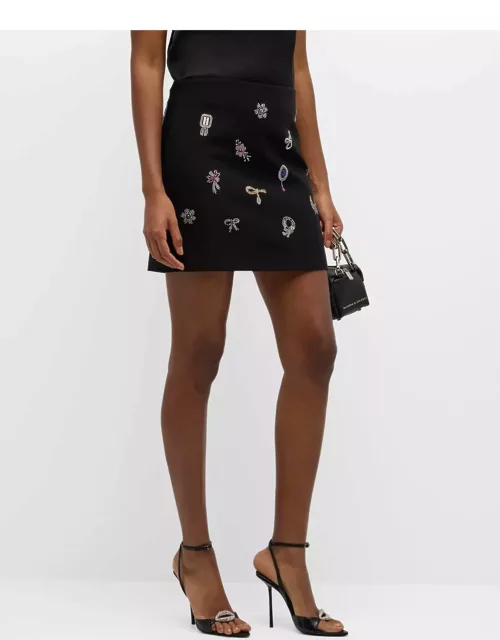 Doris Heatset Brooches Embroidered Mini Skirt