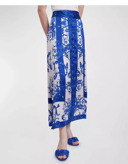 Zellige Arabesque-Print A-Line Maxi Skirt