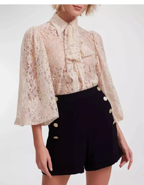 Helene Blouson-Sleeve Floral Lace Shirt