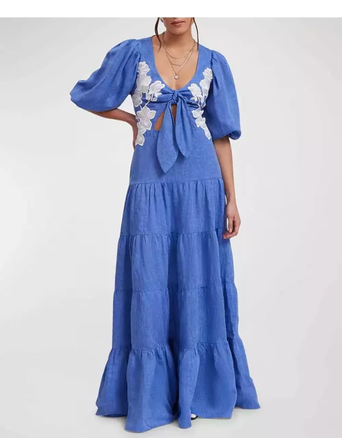 Gaelle Embroidered Cutout Tiered Maxi Dres