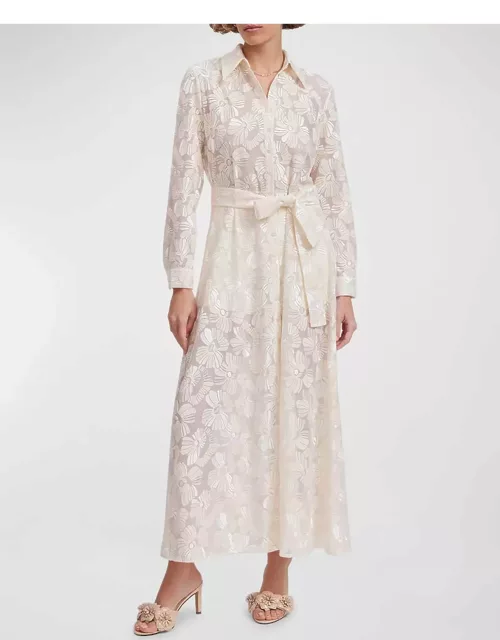 Adelie Sheer Floral-Embroidered Maxi Shirtdres