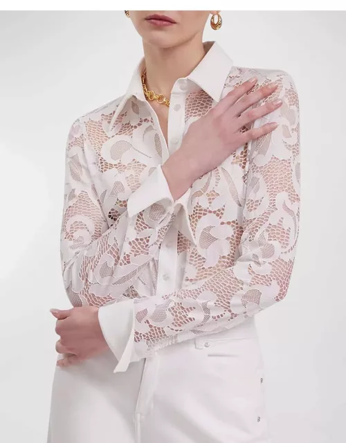 Joanna Button-Down Stretch Floral Lace Shirt