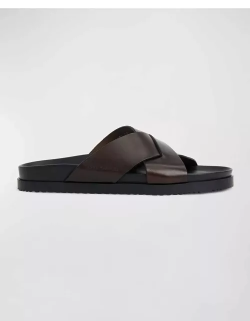 Men's Bologna Leather Crisscross Slide Sandal