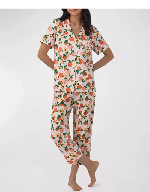 Cropped Peach-Print Cotton Jersey Pajama Set