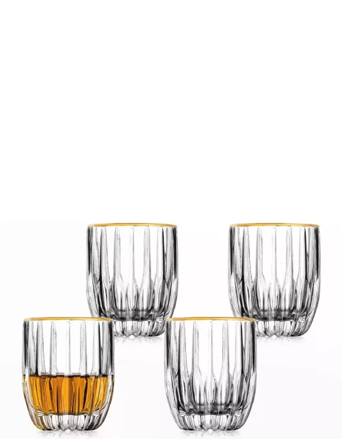 Pleat Crystal Double Old-Fashioned Glasses with Gold Rim, Set of