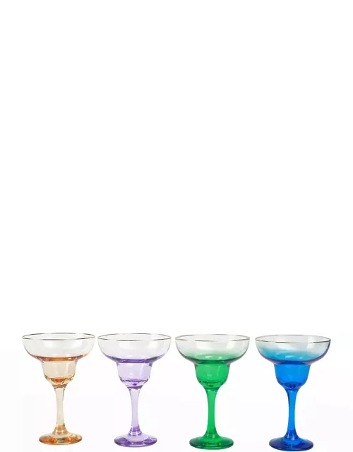Rainbow Jewel Tone Assorted Margarita Glasses - Set of
