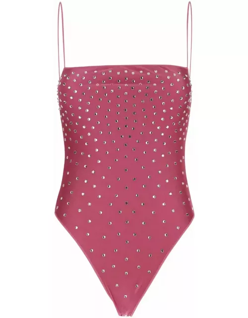 Oseree gem Maillot Pink One-piece Swimsuit With Rhinestone In Stretch Polyamide Woman