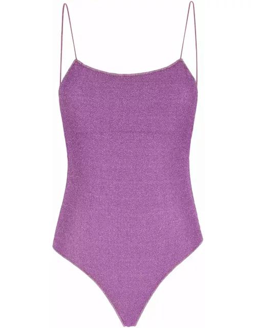 Oseree lumière Maillot Violet Swimsuit With Open Back In Lurex Woman
