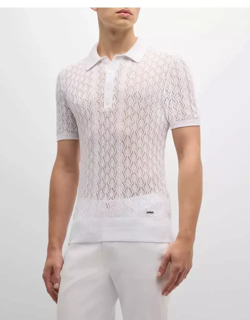 Men's Pointelle Knit Short-Sleeve Polo Shirt