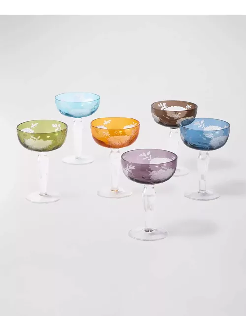 Multicolor Peony Coupe Glasses, Set of