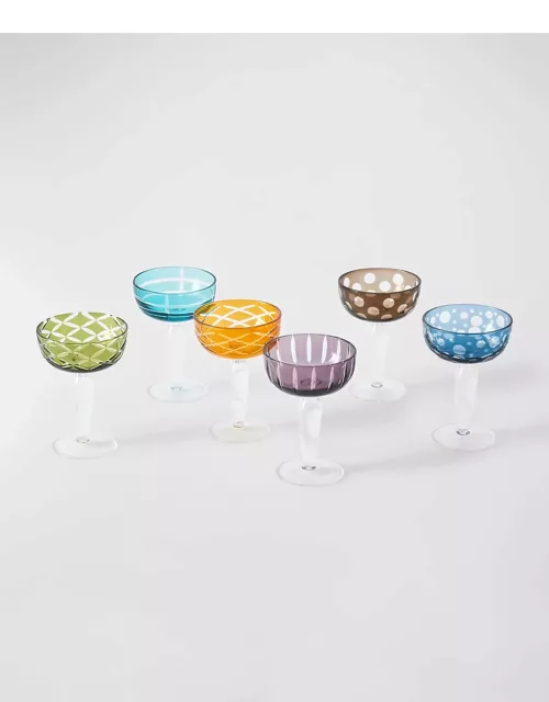 Multicolor Cut Coupe Glasses, Set of