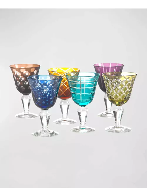 Multicolor Cut Wine Glasses, Set of