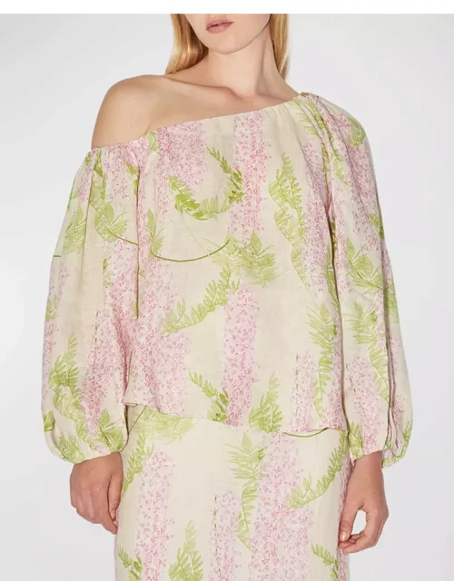 Raquel Floral-Print Off-The-Shoulder Linen Top