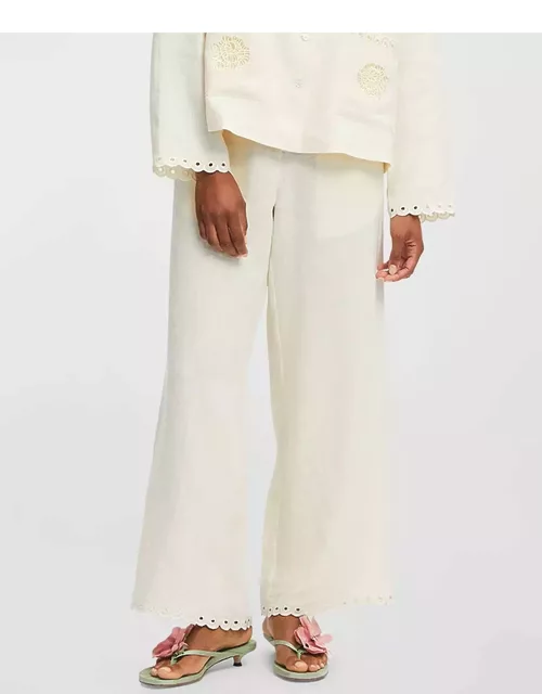 Sofia Floral-Embroidered Linen Pant