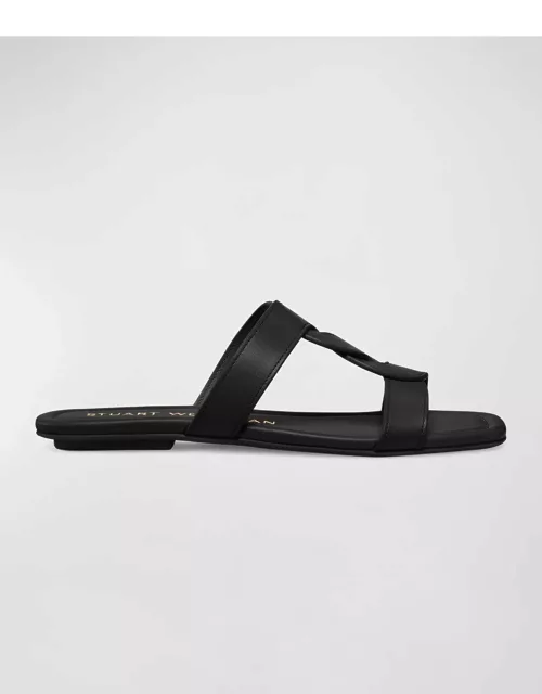 Ibiza Leather Woven-Strap Slide Sandal