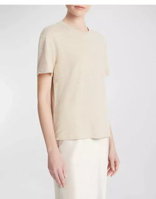 Drop-Shoulder Linen Crewneck Short-Sleeve T-Shirt