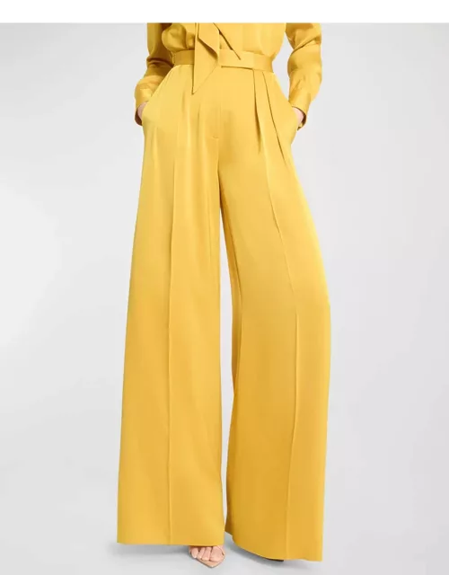 High-Rise Double-Pleated Wide-Leg Satin Crepe Trouser