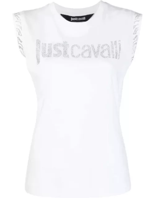 Just Cavalli T-shirt 74mw601 S Logo Crystal Cotton Jersey