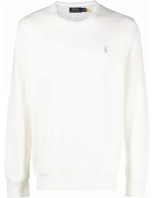 Polo Ralph Lauren White Crew-neck Pullover With Logo