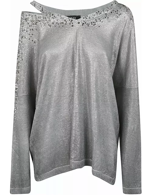 Avant Toi Linen Cotton V-neck Pullover With Lamination And Stras